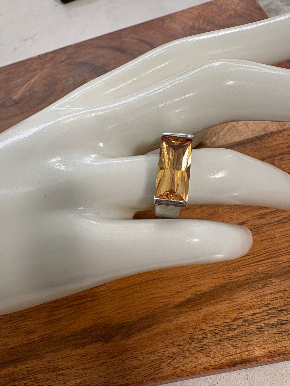 18K Gold Electroplated Yellow Baguette-Cut Stone Ring - Size 8
